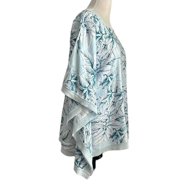 Cynthia Rowley Women’s Linen Blend Tunic Top 1X Blue Floral Poncho Mesh Trim - Picture 3 of 7